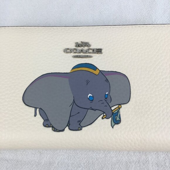 Disney Coach Dumbo Zip Wallet Ivory X Leather Accordion Long Wallet Logo Print - Picture 3 of 8